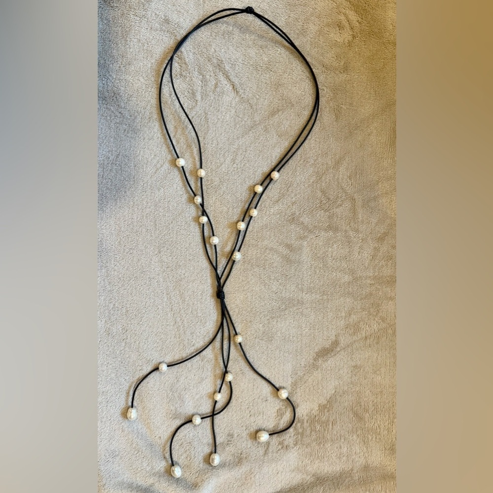 Elegant‎ Freshwater Pearl and Black Cord Necklace